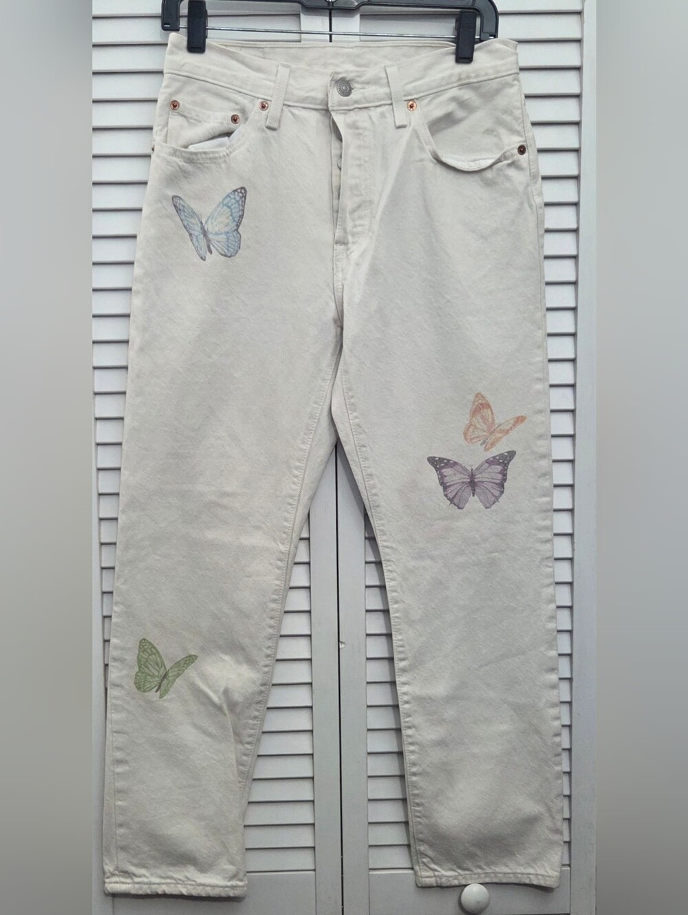 Levi’s 501 Original Fit Butterfly Print Straight Leg Jeans Cream